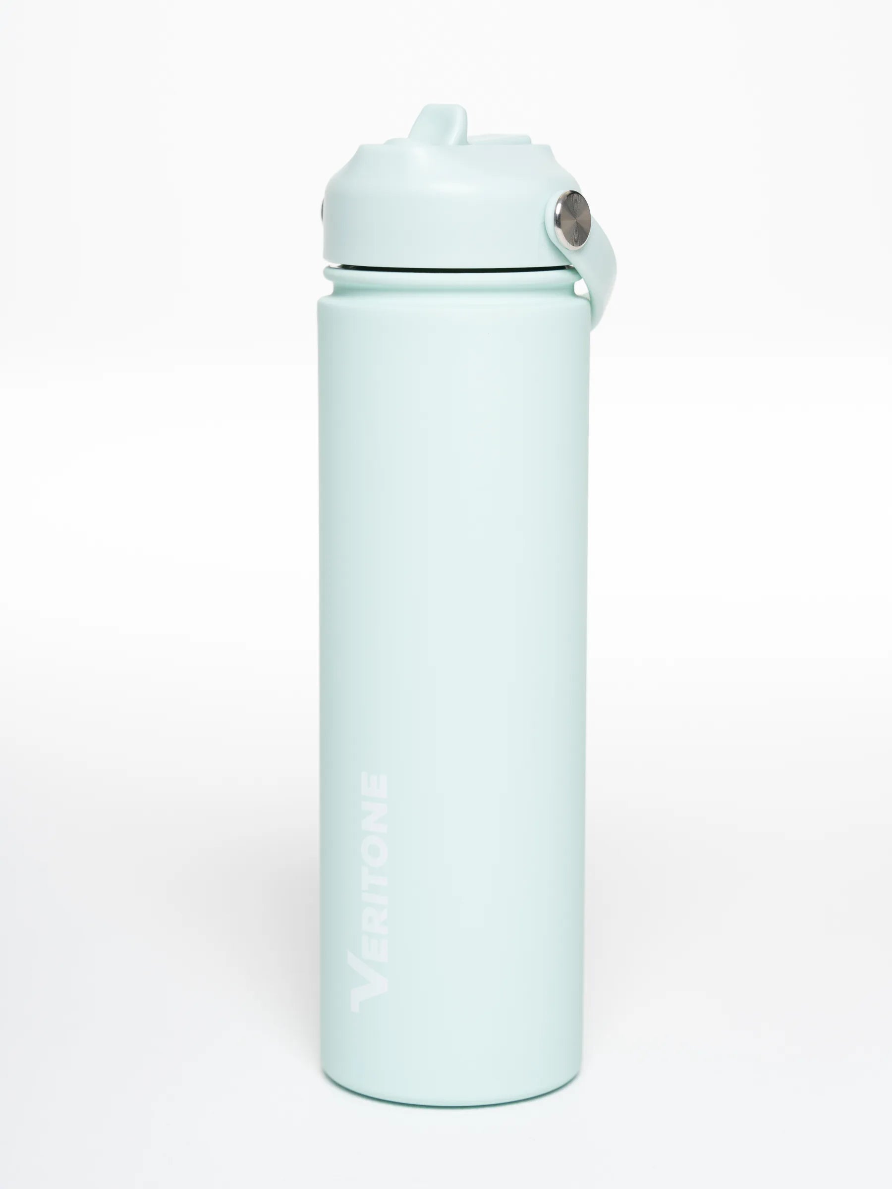 Veritone Hydration Bottle, Ocean Mist – Light blue water bottle with a white cap on a white background