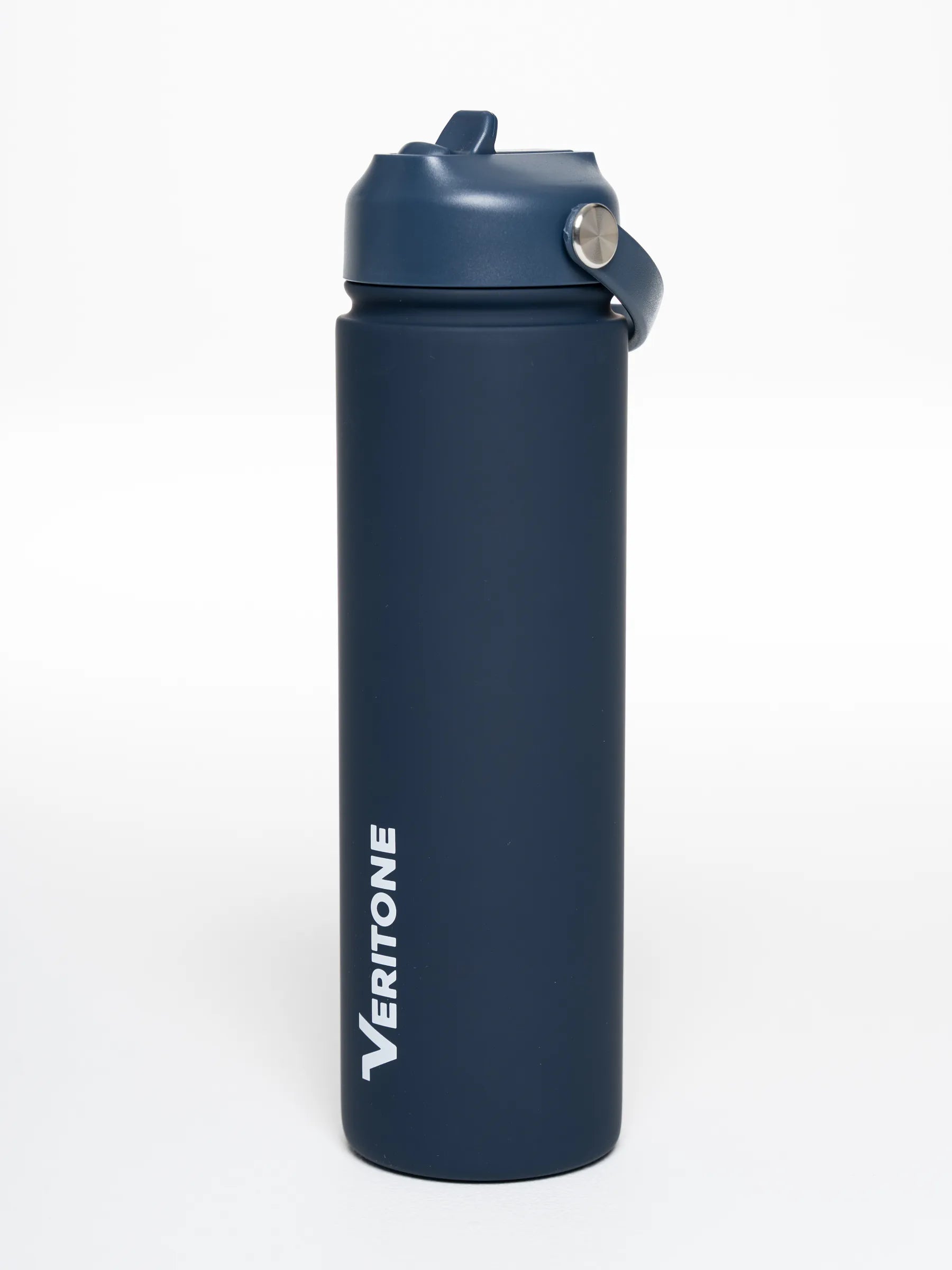 Veritone Hydration Bottle, Storm Blue – Navy blue water bottle with 'Veritone' logo on a white background